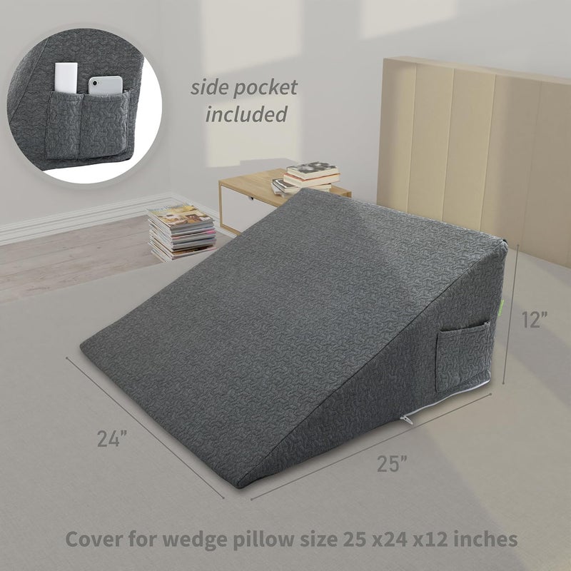 MEOVEN Wedge Pillow Cover for 25x24x12 Bed Wedge Pillow, Hypoallergenic Replacement Case Cover with Zipper & Pockets, Gray - Image 3
